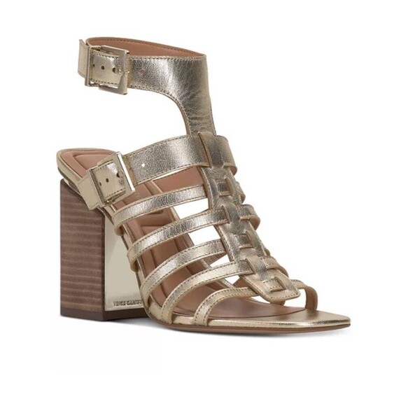 Vince Camuto Hicheny Cage Sandals Women's Size 9.5 Metallic Gold Gladiator NEW - Picture 1 of 9